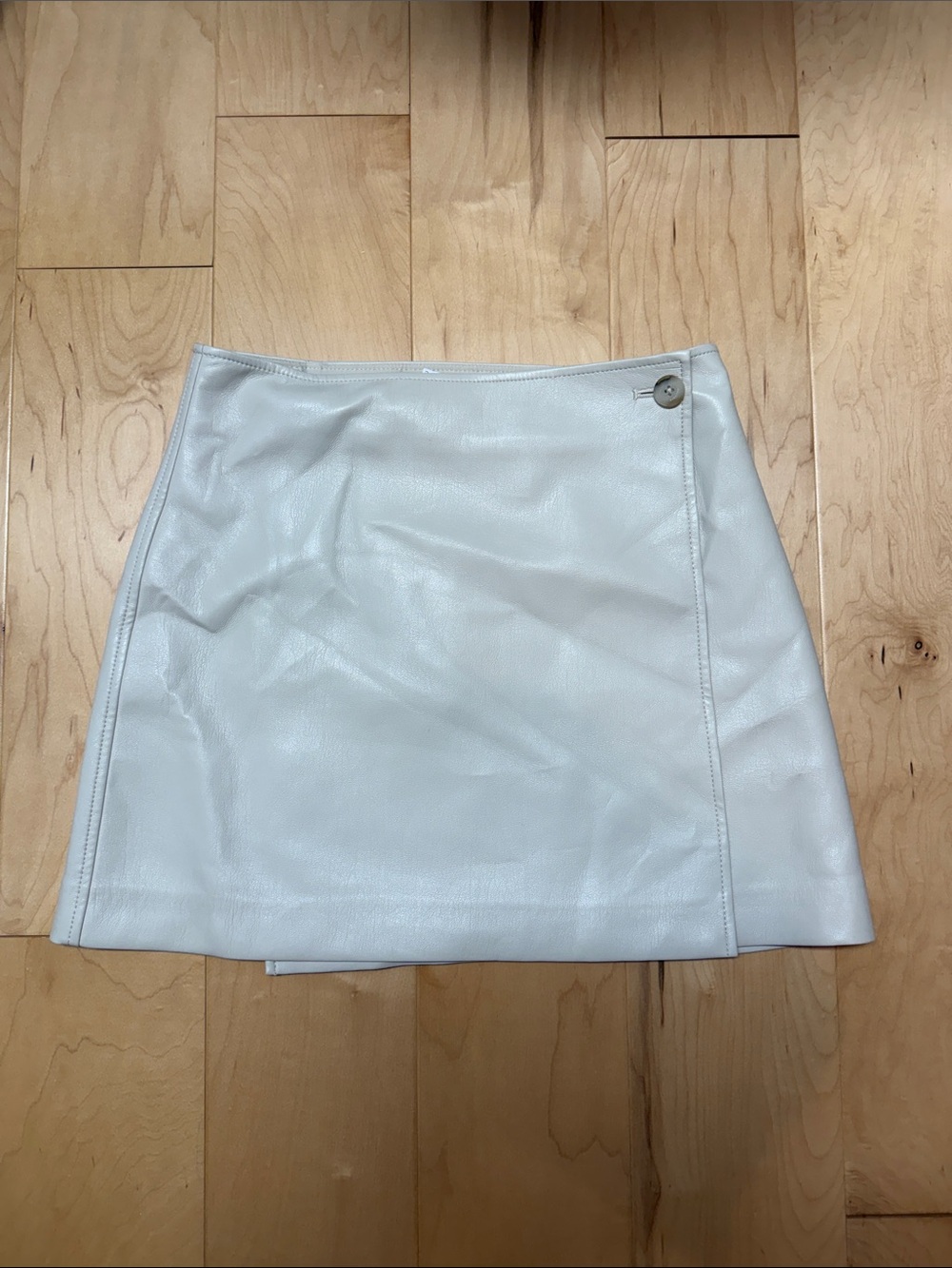 Babaton Cream Faux Leather Mini Skirt with Side Button Detail